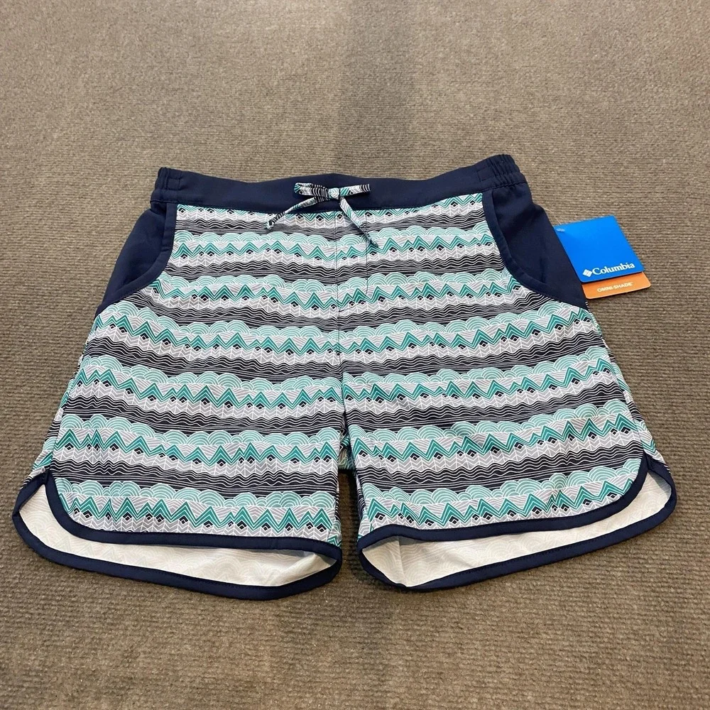 Columbia Sunny Shores Board Shorts Youth Large 14/16‎ Blue Chevron Swim Trunks